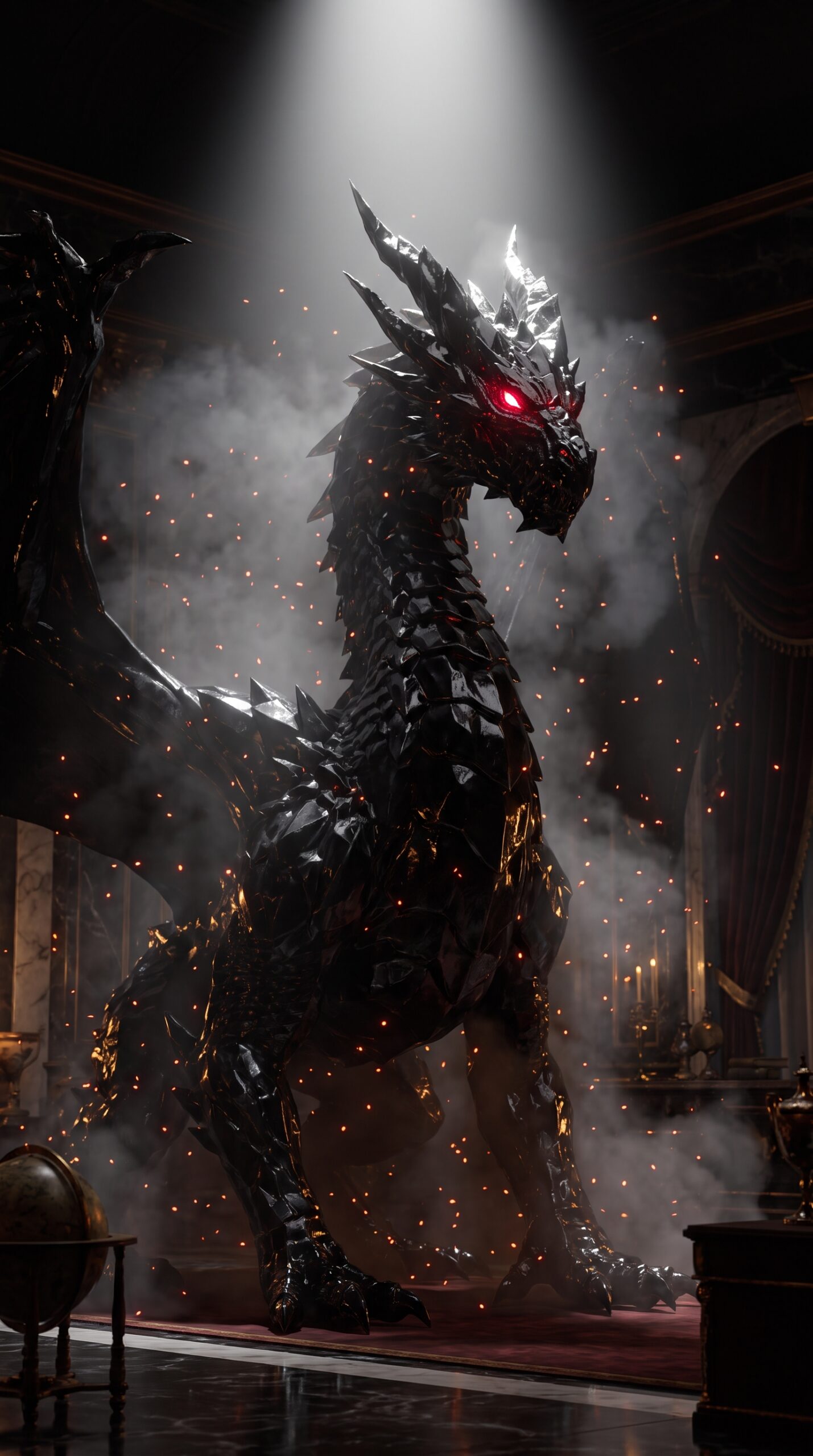 Obsidian Dragon Statue Wallpaper